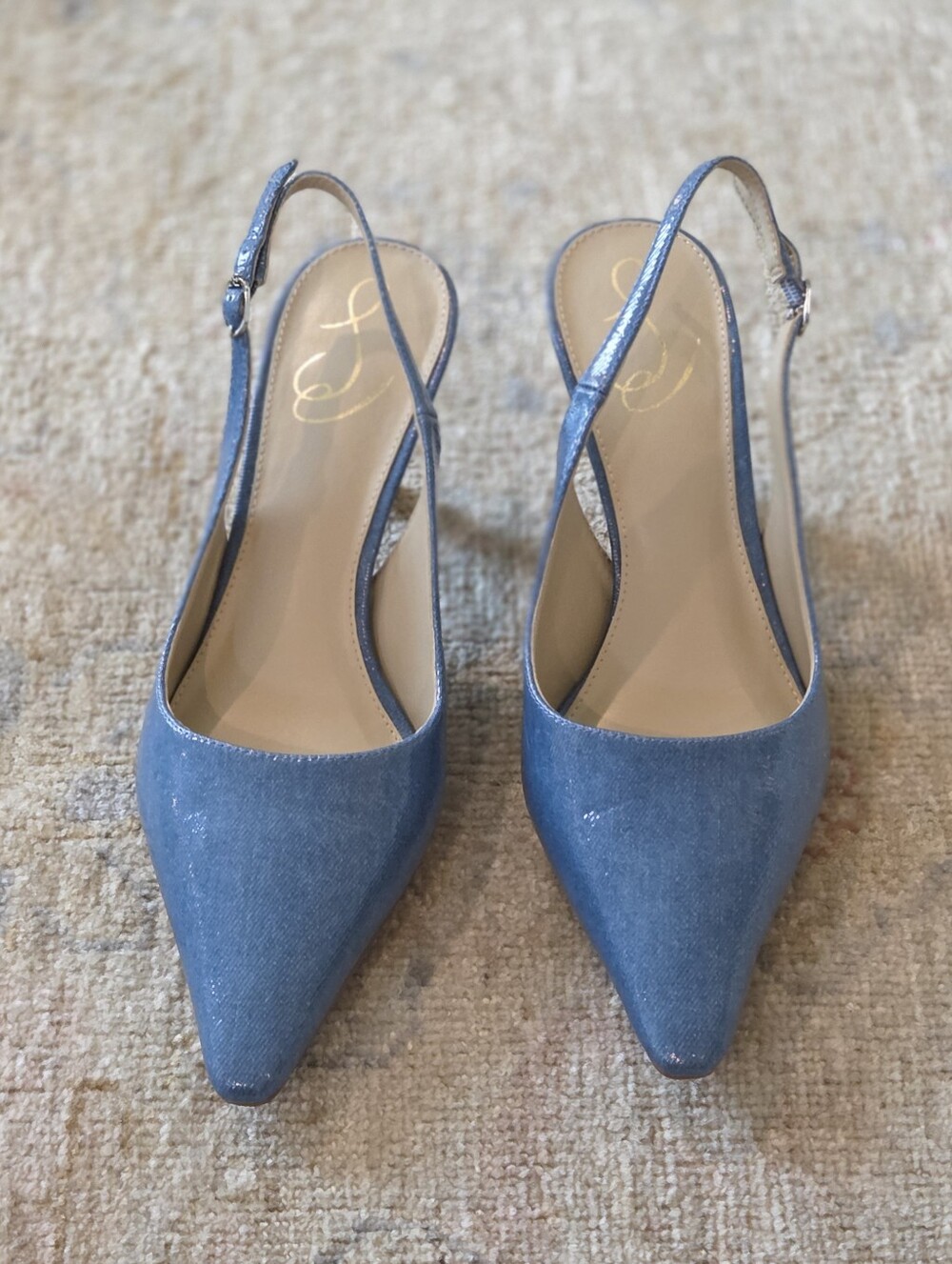 Sam Edelman Pointed Slingback Pumps in Patent Denim Blue